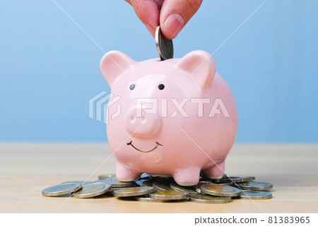 Man hand putting money coin into piggy for saving money, wealth and financial concept. Man hand putting money coin into piggy for saving money, wealth and financial concept. 81383965