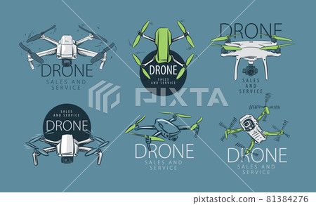 A set of drawn vector drones for sale and service 81384276