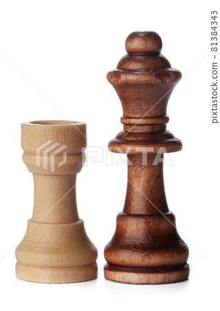 White and brown wooden chess pieces on white background White and brown wooden chess pieces on white background 81384343