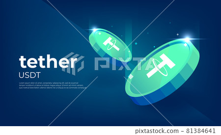 Tether or USDT crypto currency themed banner. Cryptocurrency Blockchain technology, digital FIAT or trade exchange concept. 81384641