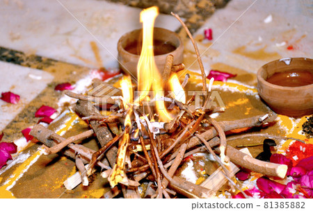 Sacred fire for Puja . Selective focus is used 81385882
