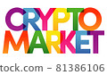 CRYPTO MARKET words vector illustration. Colored rainbow text. Vector banner. Corporate concept. Gradient Text. Transparency Letters 81386106