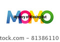 MOMO word vector illustration. Mystery of Missing Out. Colored rainbow text. Vector banner. Corporate concept. Gradient Text. Transparency Letters 81386110