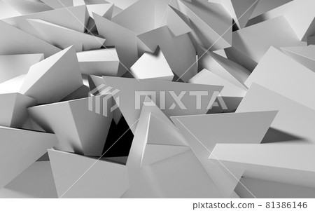 Abstract background with white 3D shapes flying in the light as a messy array or chaotic structure for any pastel backdrop. 3D illustration. 81386146
