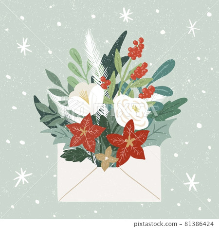 Illustration of winter bouquet and envelope 81386424