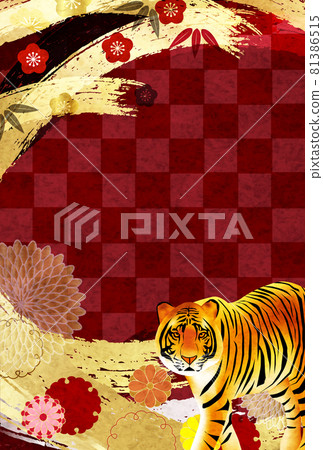 Tiger New Year's card Japanese pattern background Tiger New Year's card Japanese pattern background 81386515
