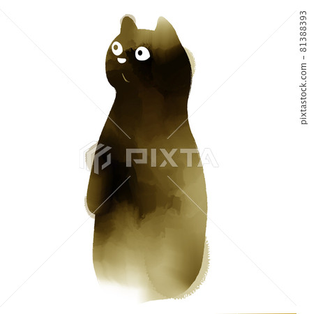 Silhouette of cute watercolor black cat. Digital art painting. Silhouette of cute watercolor black cat. Digital art painting. 81388393