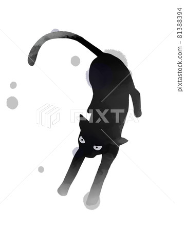 Silhouette of cute watercolor black cat. Digital art painting. Silhouette of cute watercolor black cat. Digital art painting. 81388394