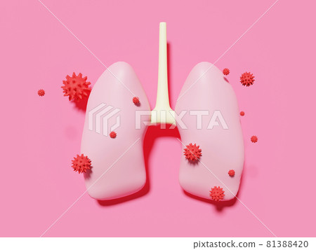 3D of Covid-19 corona virus with lung. Minimal style. 81388420