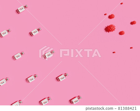 3D of Coronavirus vaccine with Coronavirus cell pattern background. Minimal style. 3D of Coronavirus vaccine with Coronavirus cell pattern background. Minimal style. 81388421