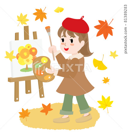 Girl painting in the fall of art 81389283
