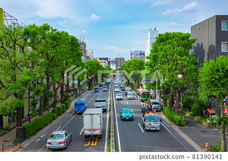 Kannana-dori Avenue 上的交通：東京的主要道路 [交通圖片] 81390141