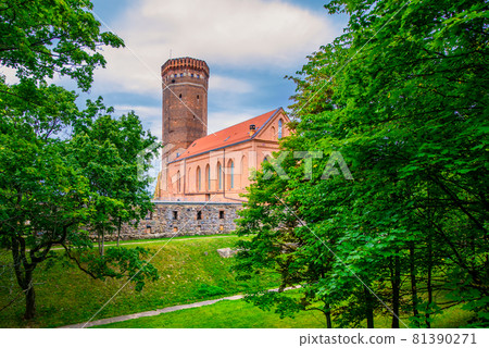 Teutonic castle tower in Czluchow, Pomerania, Poland - Old stronghold built of brick 81390271