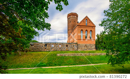 Teutonic castle tower in Czluchow, Pomerania, Poland - Old stronghold built of brick 81390272