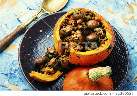 Pumpkin stuffed with mushrooms 81390525