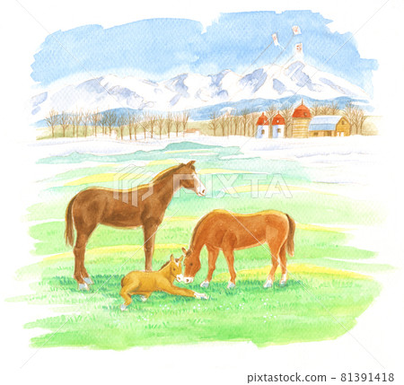 Watercolor: Horse parent and child 81391418