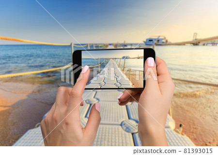 Mobile phone photography of a beach wide view horizontal Mobile phone photography of a beach wide view horizontal 81393015