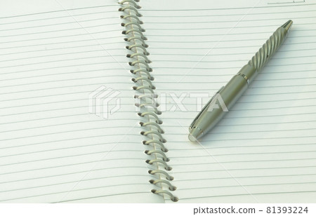 Close up of pen placed on spiral notebook. Full frame shot. High angle view. Business education background. Close up of pen placed on spiral notebook. Full frame shot. High angle view. Business education background. 81393224