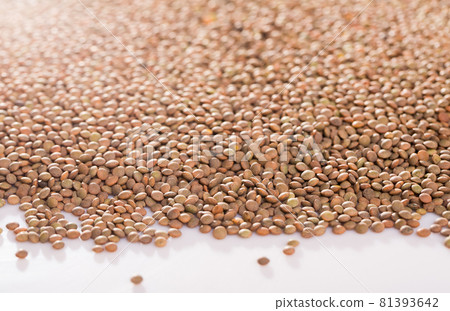 Lentil grains on white background Lentil grains on white background 81393642