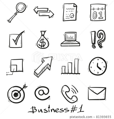 Business set icons hand drawn in doodle style... - Stock Illustration ...