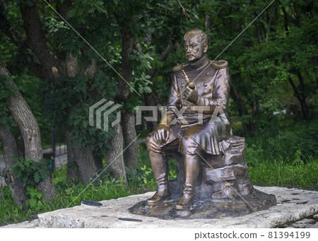 Monument to Captain Maxim Maksimych, from Lermontov novel 'The Hero of Our Time'. Pyatigorsk, Russia 81394199
