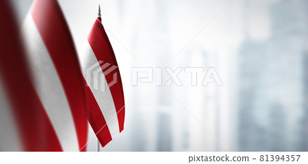 Small flags of Austria on the background of a blurred background 81394357