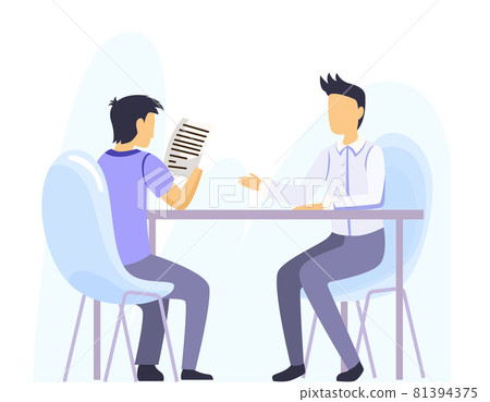 Bank office interior design. Man sitting in office and consulting with bank worker. Assistant offering personal and business help inside room view. Banking service finance manager and client Bank office interior design. Man sitting in office and consulting with bank worker. Assistant offering personal and business help inside room view. Banking service finance manager and client 81394375