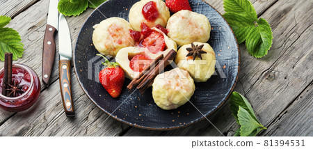 Dumplings or knedliky with strawberries filling Dumplings or knedliky with strawberries filling 81394531
