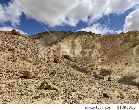 Wadi Hawarim - a dry bed among the mountains in the Negev desert 81395392