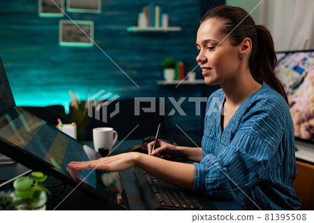 Graphic software editor working on touchpad monitor Graphic software editor working on touchpad monitor 81395508