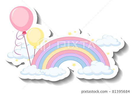 Isolated pastel rainbow with balloons cartoon sticker 81395684