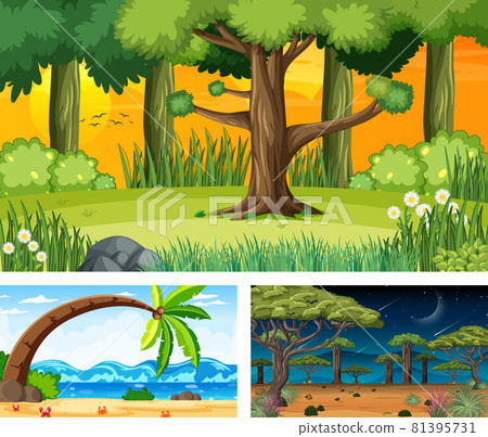 Three different nature landscape scenes 81395731