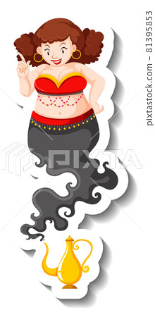 Genie lady coming out of magic lamp cartoon character sticker 81395853