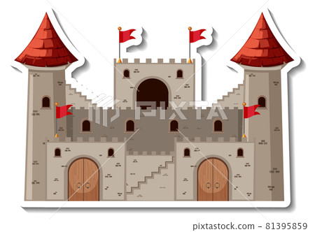 Stone castle and fortress cartoon sticker Stone castle and fortress cartoon sticker 81395859