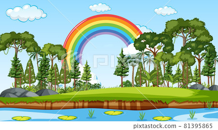 Nature scene background with rainbow in the sky Nature scene background with rainbow in the sky 81395865