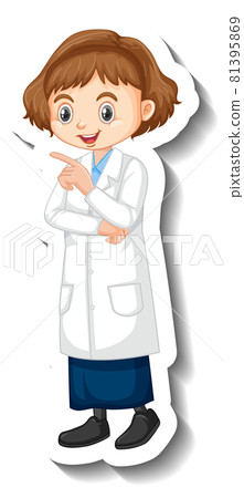 A girl in science gown cartoon character sticker 81395869