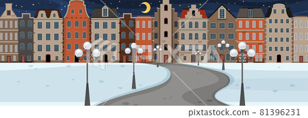 Winter season with road through the park into... - Stock Illustration ...