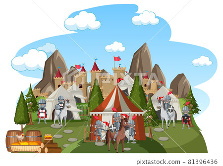 Military medieval camp on white background - Stock Illustration ...