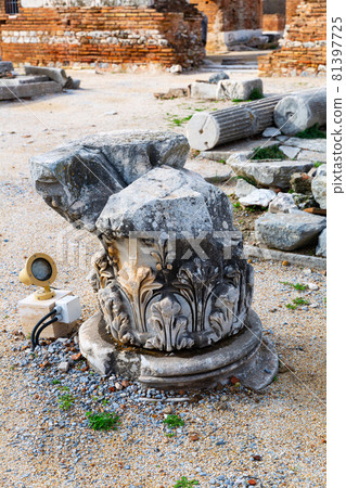 Architectural details of ruined Christian Church of Mary in Ephesus, Turkey 81397725