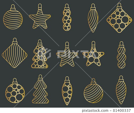 Set of gold openwork Christmas tree toys. 81400337