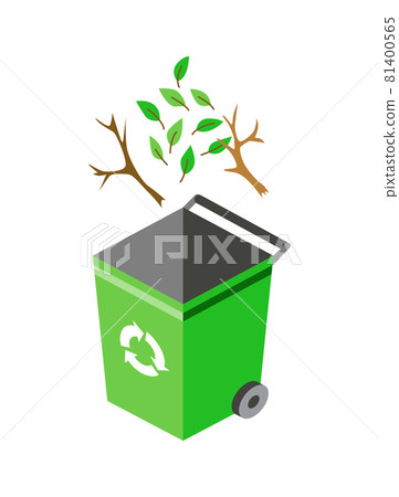 Garbage can for sorting. Recycling elements. Colored waste bin with organic trash. Separation of waste on garbage can. Waste management concept 81400565