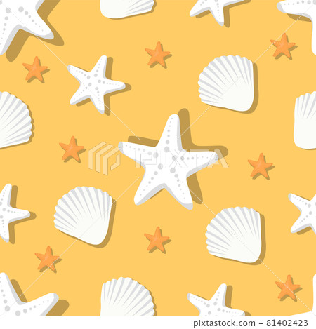 Seamless Pattern with Marine Shells and Starfish 81402423