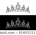 Tiara lined with aquamarine and diamonds Hand-drawn line drawing illustration_032 81403111
