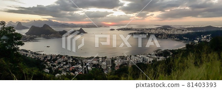 Panoramic of Rio de Janeiro and Guanabara Bay from Niteroi city observatory, Brazil, at sunset Panoramic of Rio de Janeiro and Guanabara Bay from Niteroi city observatory, Brazil, at sunset 81403393