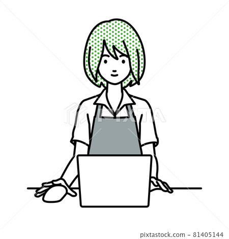 A woman in a cafe clerk sitting at a desk and... - Stock Illustration ...