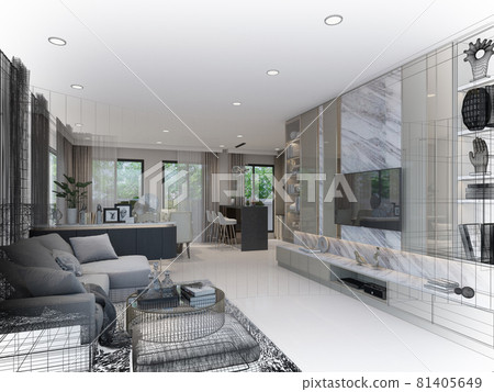 sketch design of interior living, 3d rendering sketch design of interior living, 3d rendering 81405649