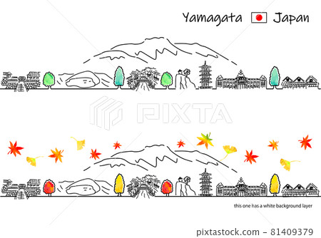 秋季山形縣觀光景點街景簡易線描圖 81409379