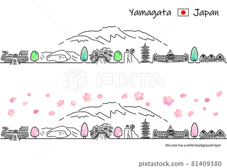 山形縣春季觀光地街景簡易線描圖 81409380