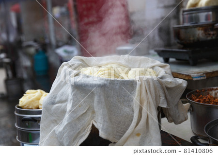 Chinese steamed buns stuffed or baozi in Dali market ,Yunnan China. 81410806