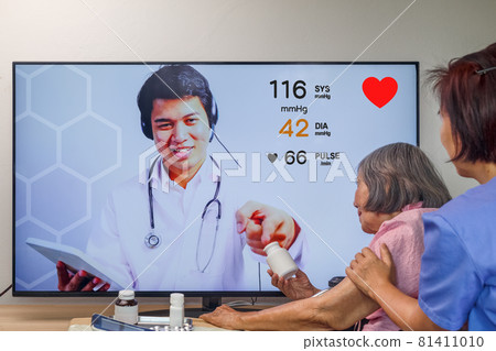 Elderly woman meet online doctor to consultant about health. 81411010